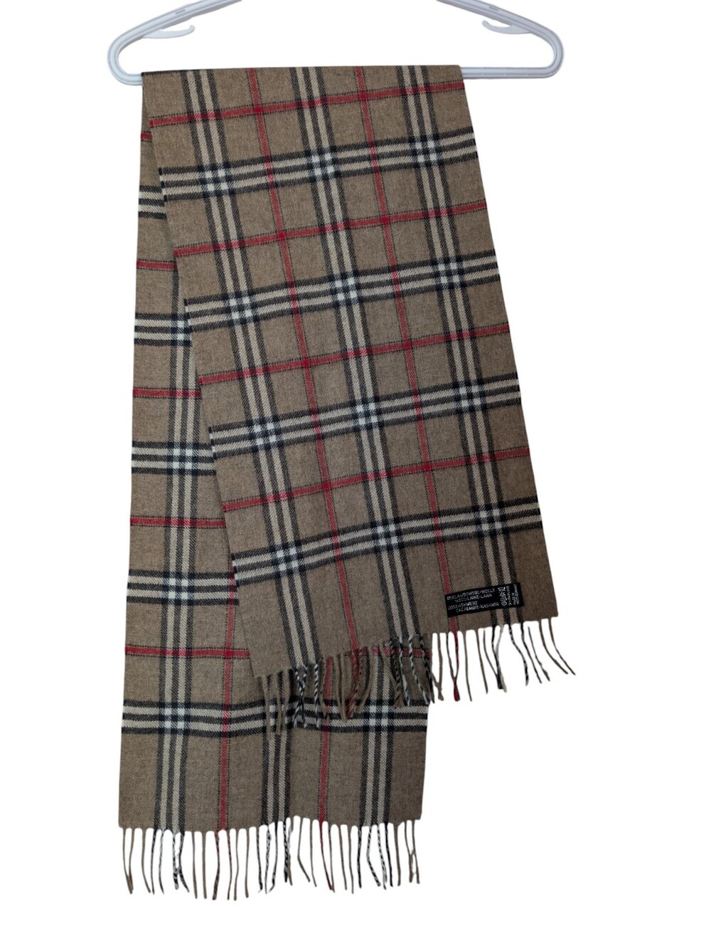 Classic Plaid Wool Scarf in Beige